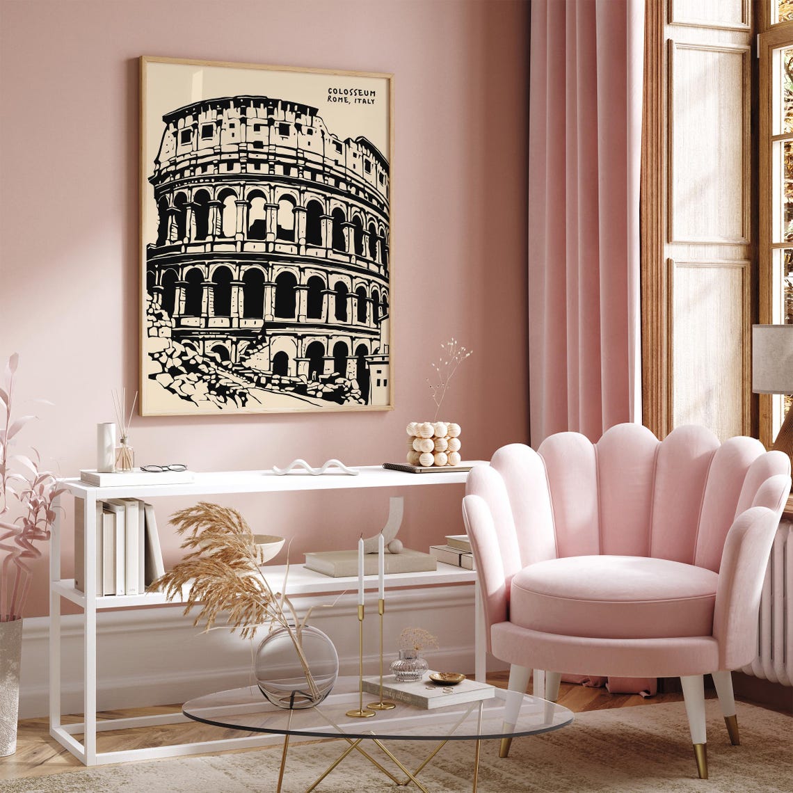 Dramatic Bold Colosseum Rome Italy Black Ink Landmark Poster - Image 3