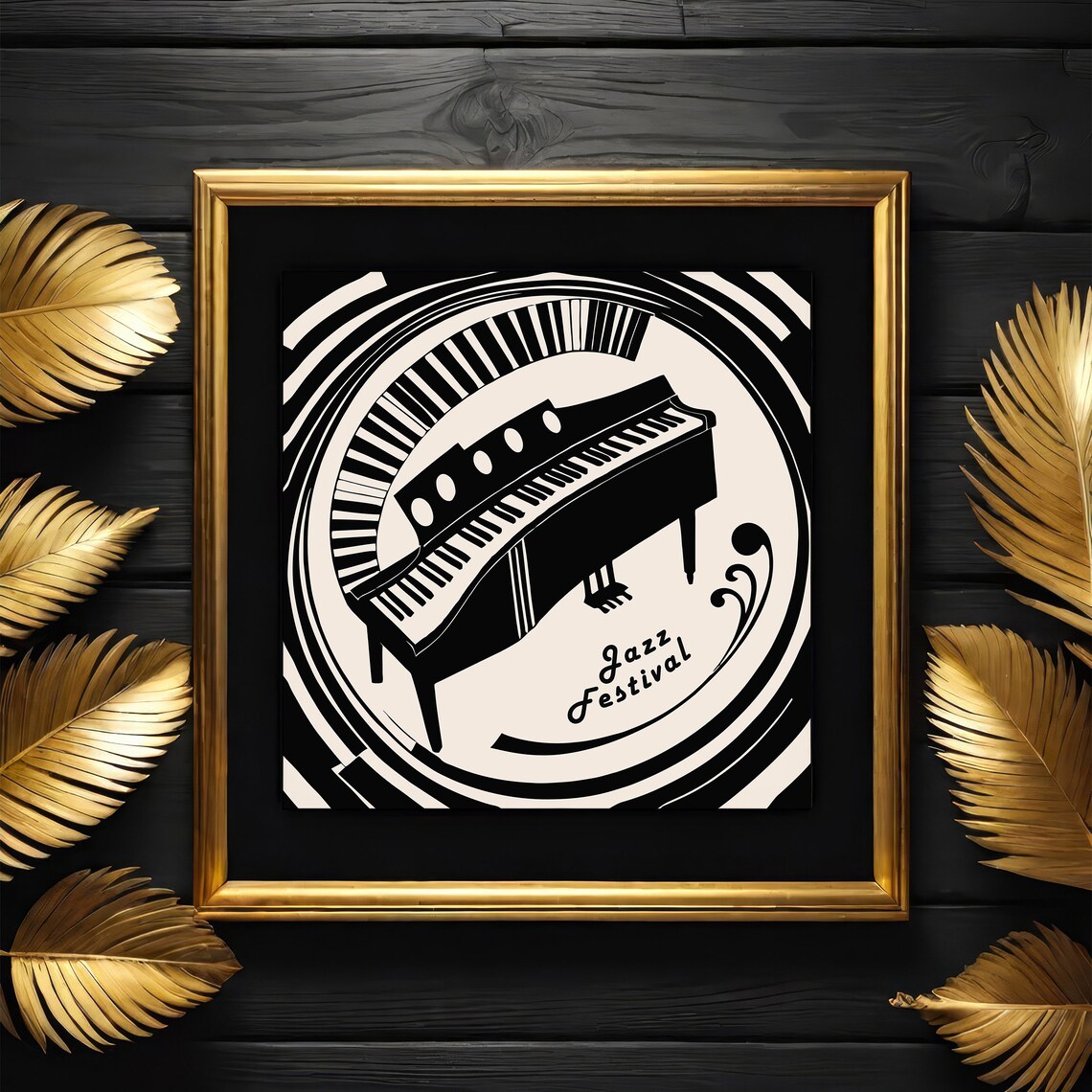 Black and White Jazz Festival Grand Piano Retro Square Poster - Image 3