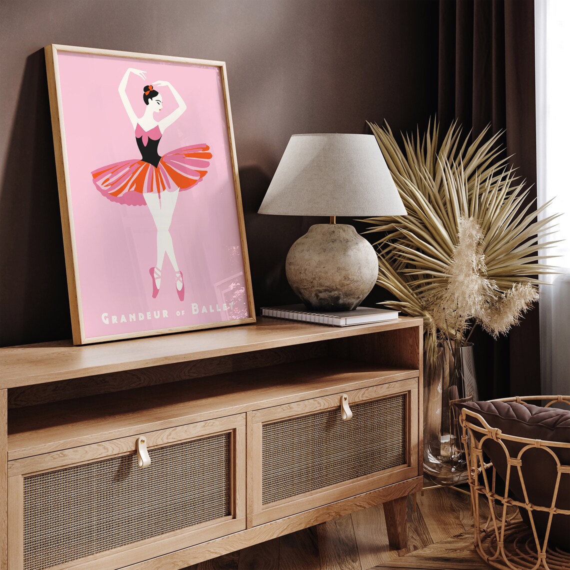 Pink Grandeur of Ballet Ballerina in Striped Tutu Nursery Poster - Image 2