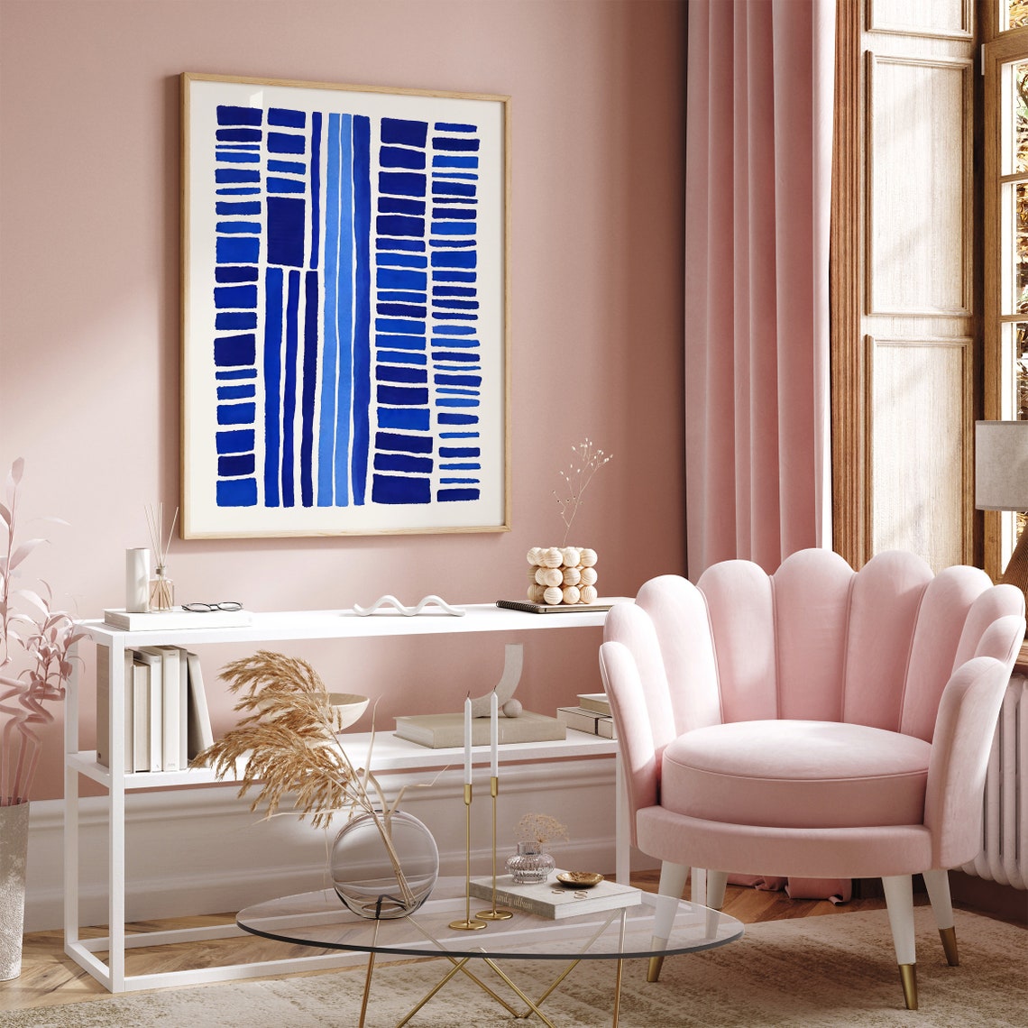 Abstract Indigo Blue Stripes and Blocks Modern Interior Poster - Image 4