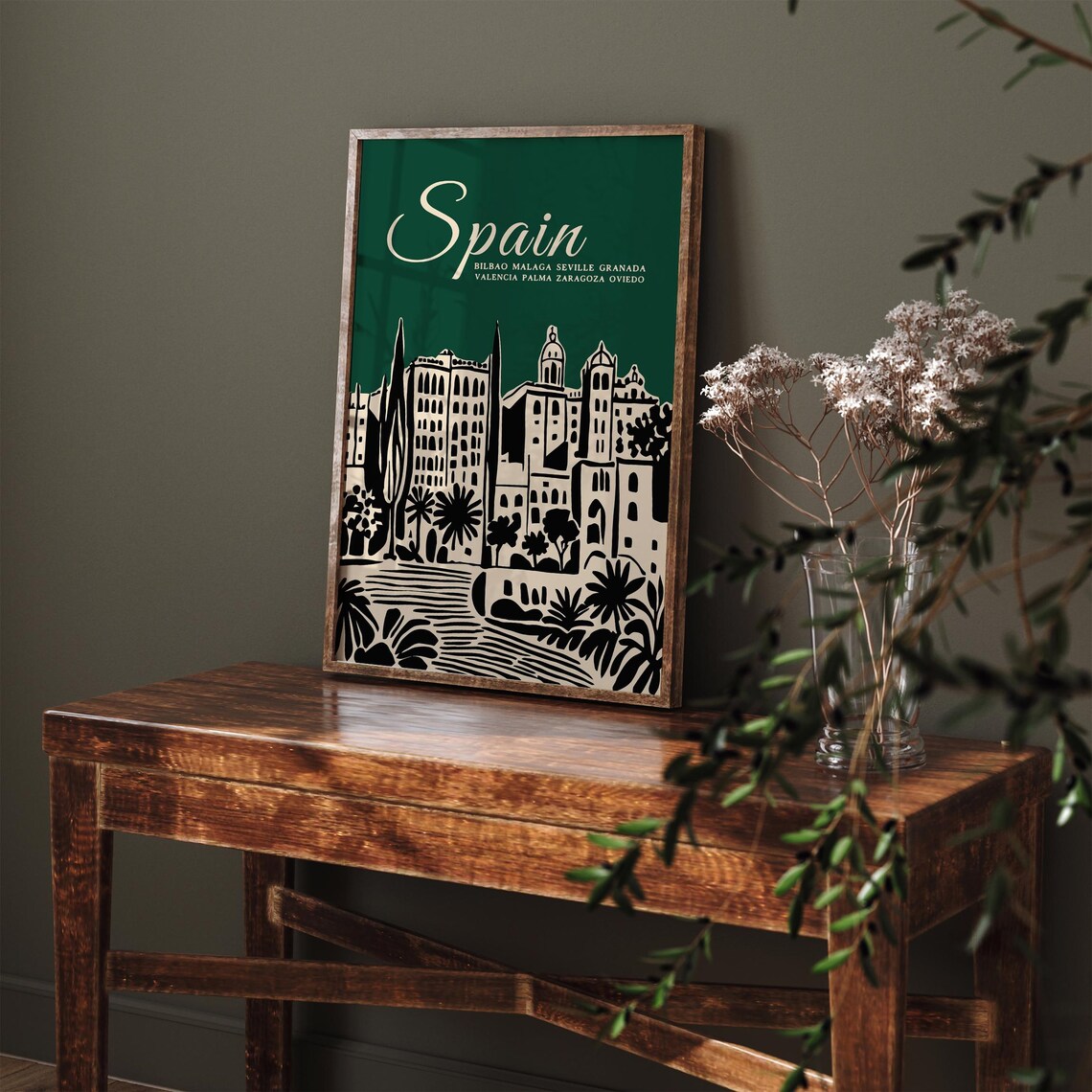 Spain Green Bilbao Malaga Seville Granada Classic Skyline Poster - Image 2