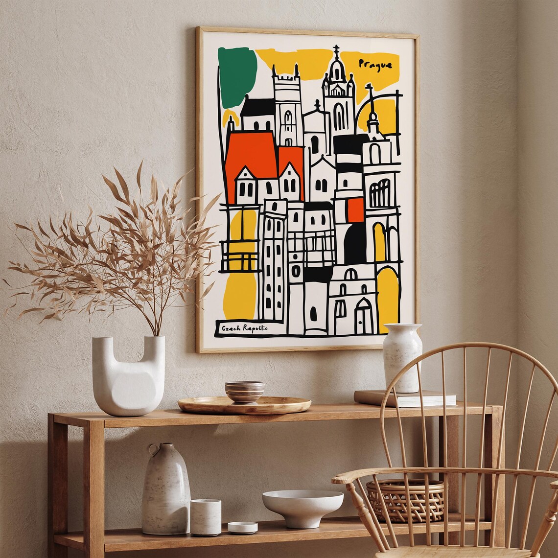 Prague Czech Republic Colorful Old Town Skyline Travel Poster - Image 3