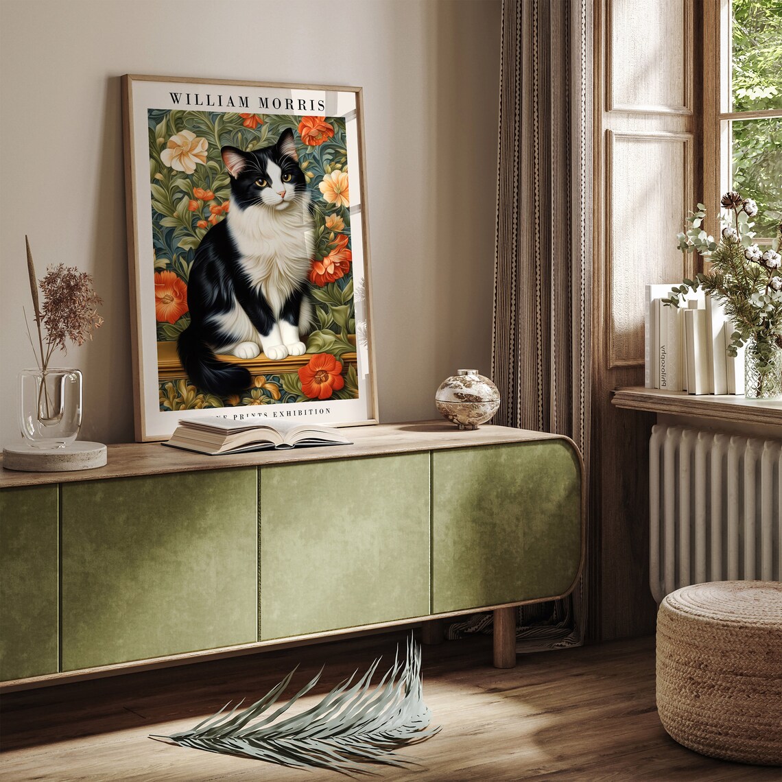 William Morris Feline Prints Exhibition Tuxedo Cat Art Poster - Image 4