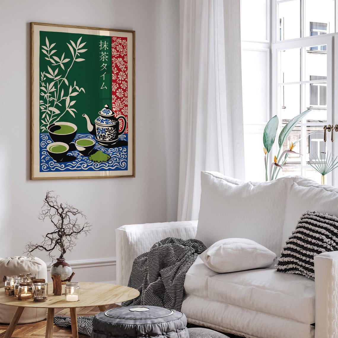 Japanese Matcha Tea Ceremony Teapot and Bowls Bamboo Wall Art - Image 6
