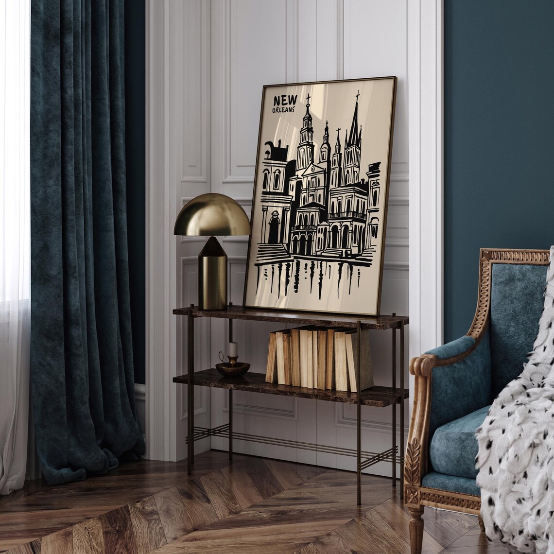 New Orleans Black Ink Skyline Saint Louis Cathedral Travel Poster - Image 5