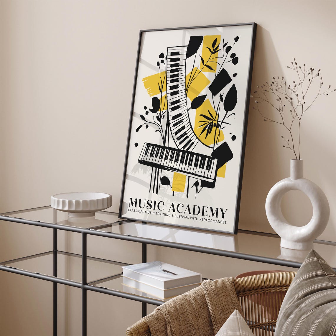 Music Academy Yellow Piano Keys Botanical Modern Graphic Poster - Image 5