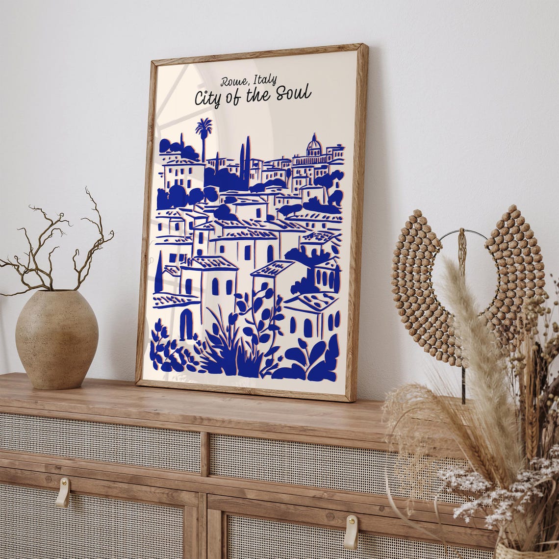 Rome Italy Cityscape Poster Vintage Travel Art Print Blue Monochrome Home Decor Wall Art Italian Architecture Art City Of The Soul - Image 4