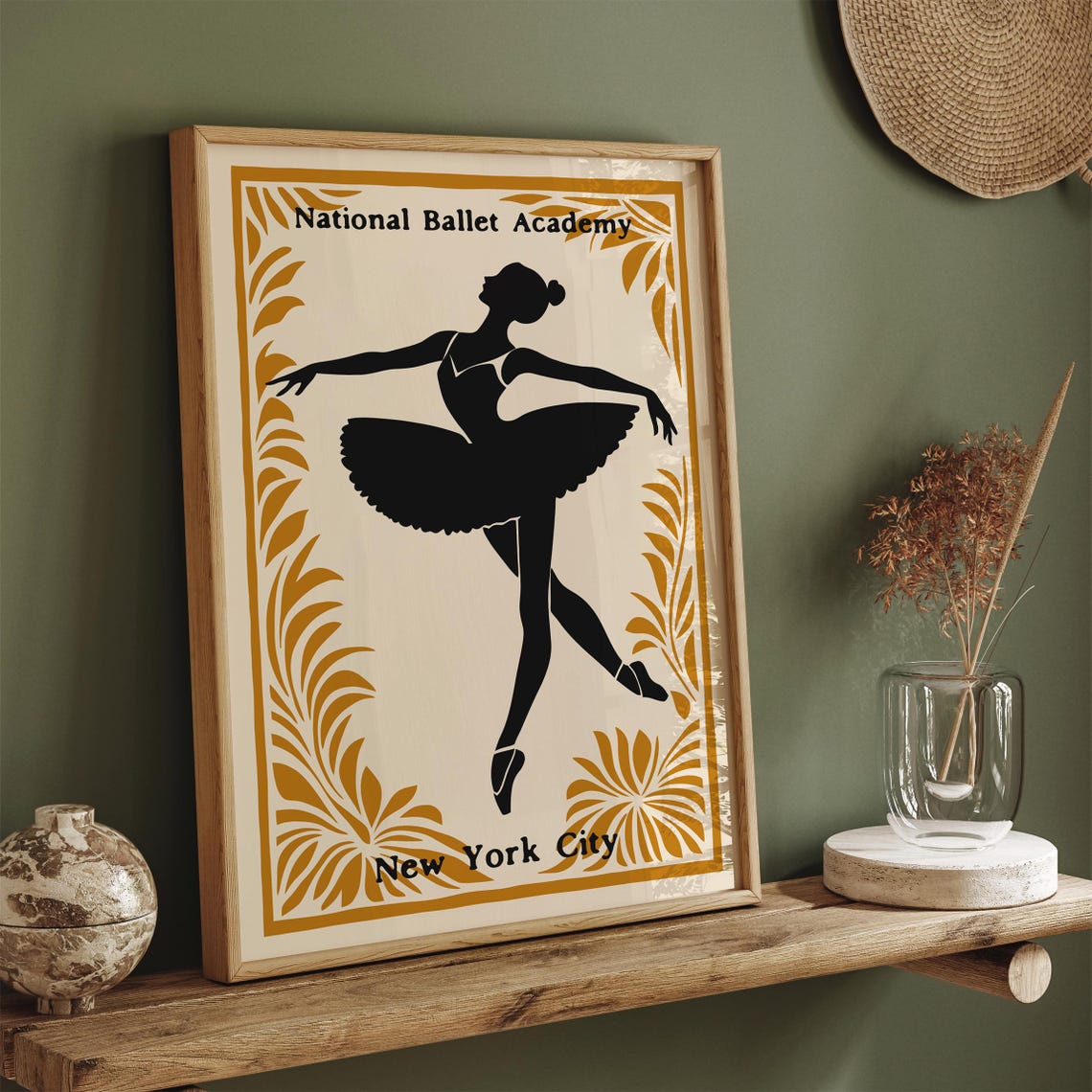 National Ballet Academy NYC Poster with Black Ballerina Silhouette