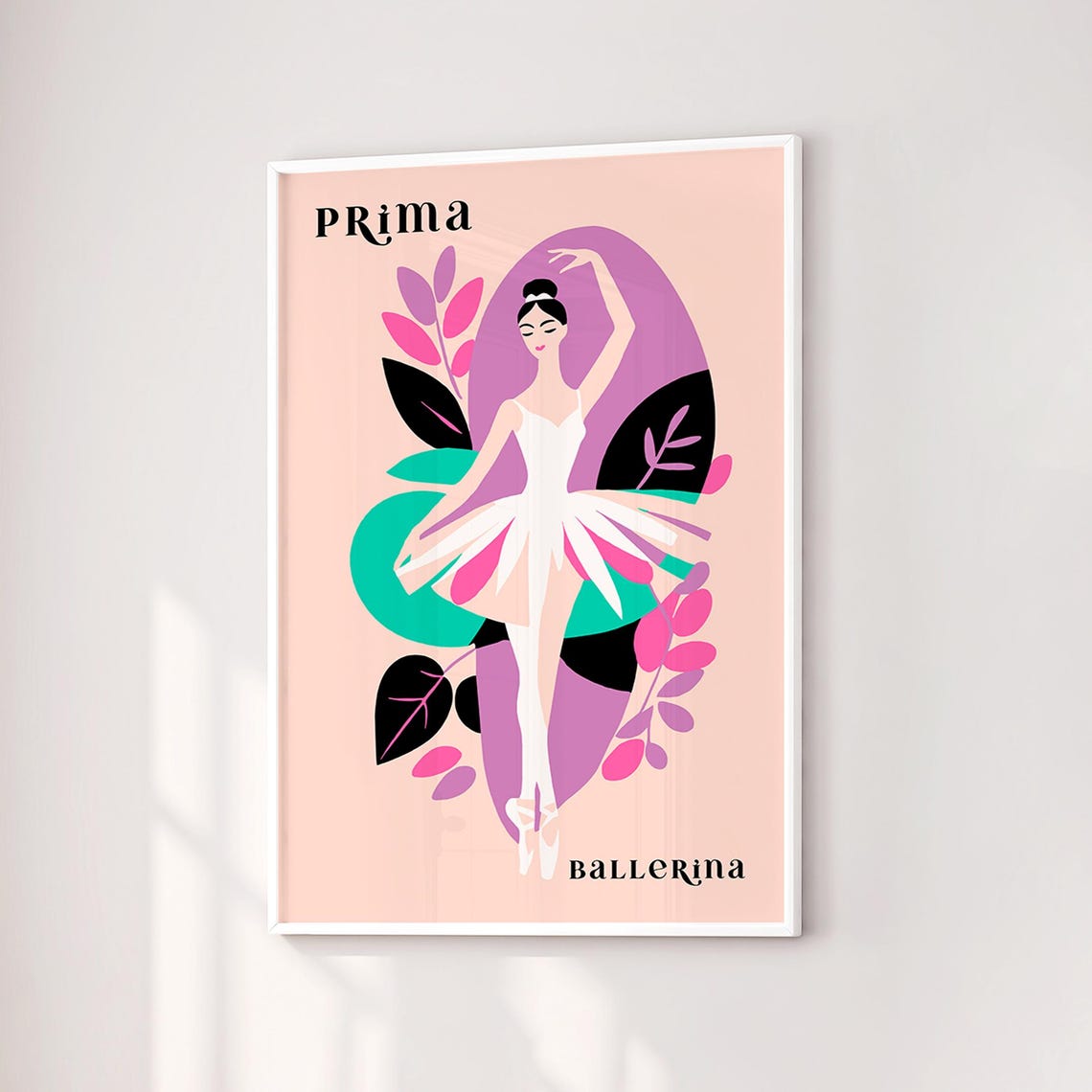 Prima Ballerina White Tutu Floral Dance Studio Illustration Poster - Image 4