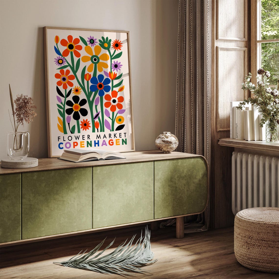 Flower Market Copenhagen Mid Century Modern Colorful Art Print - Image 5