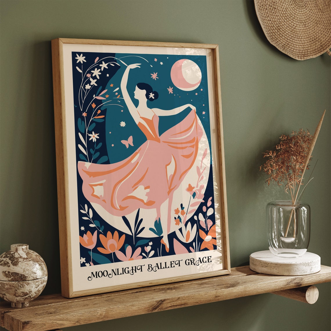 Moonlight Ballet Grace Pink Dress Ballerina Floral Dance Poster - Image 4