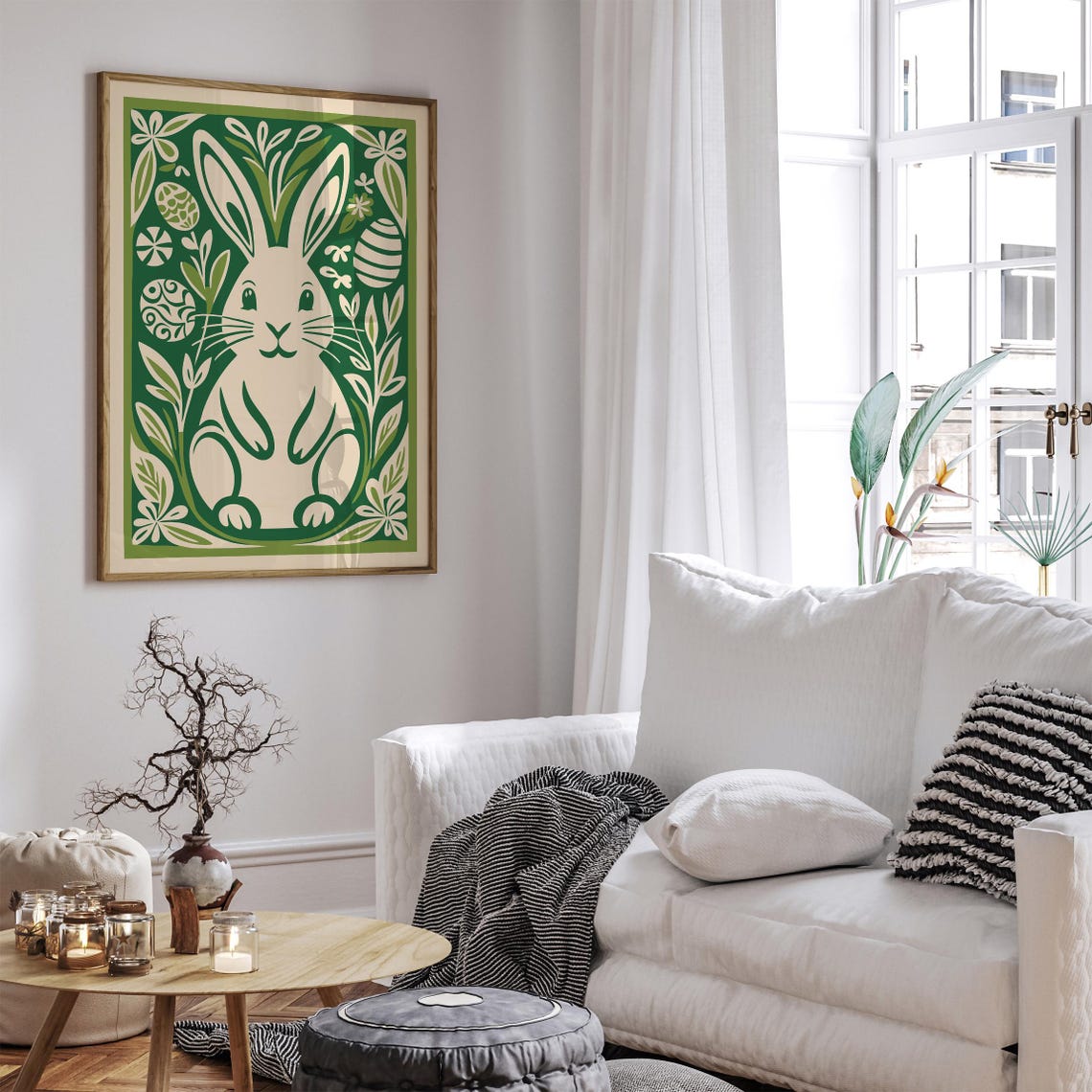 Cute Green And White Easter Bunny Poster With Decorated Eggs - Image 6