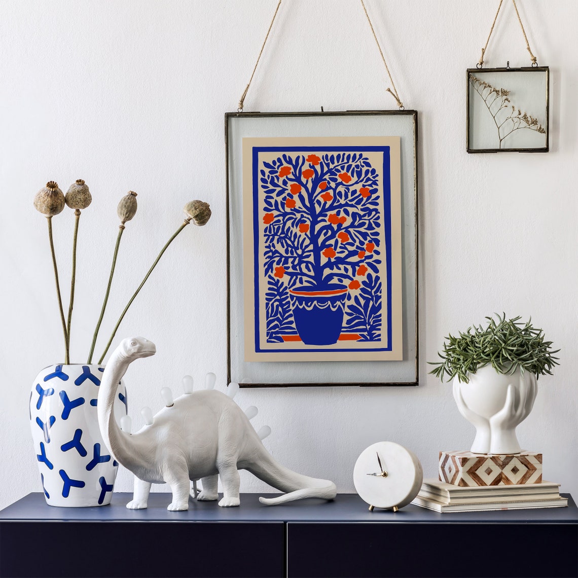 Indigo Blue Botanical Tree Orange Blossoms Matisse Style Poster - Image 4