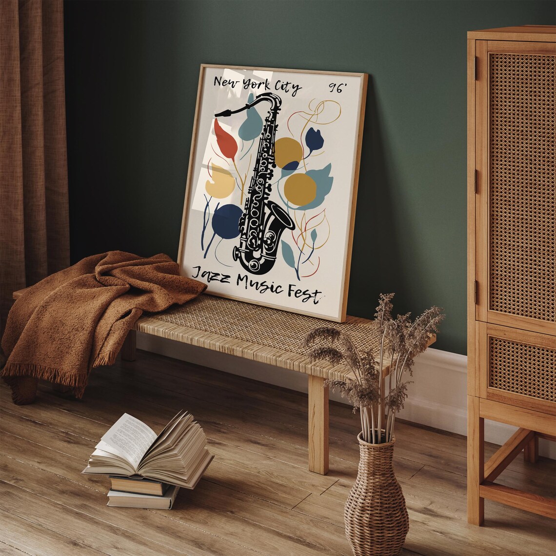 New York City 96 Jazz Music Fest Saxophone Botanical Art Poster - Image 4
