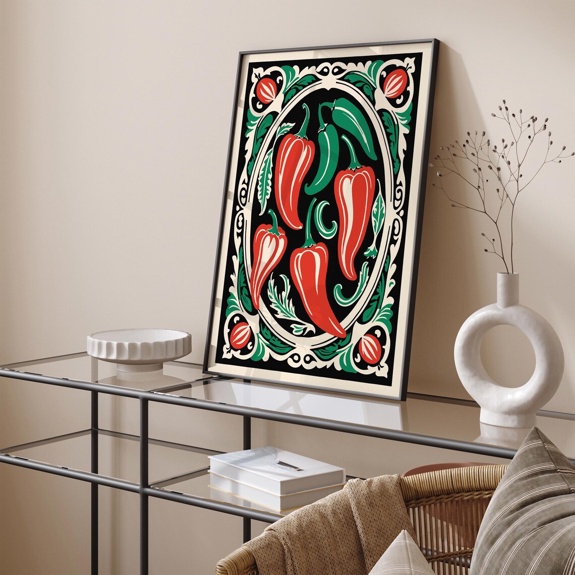 Rococo Peppers Art Print Poster Elegant Kitchen Wall Decor Victorian Vegetable Print Green Red Peppers Wall Art Airbnb Print - Image 5
