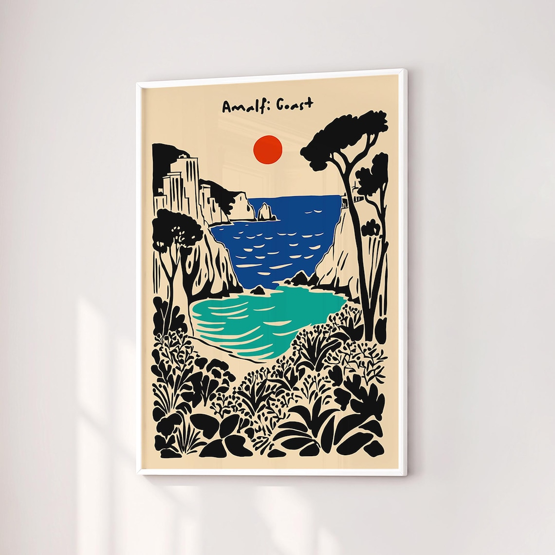 Amalfi Coast Sunset Cliffs Vintage Italian Riviera Travel Poster