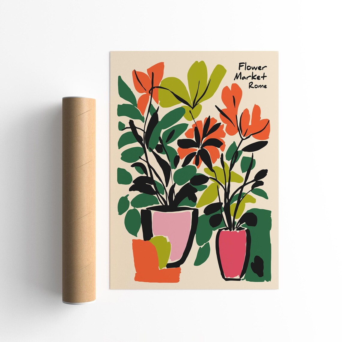 Flower Market Rome Potted Plants Bold Matisse Style Art Poster