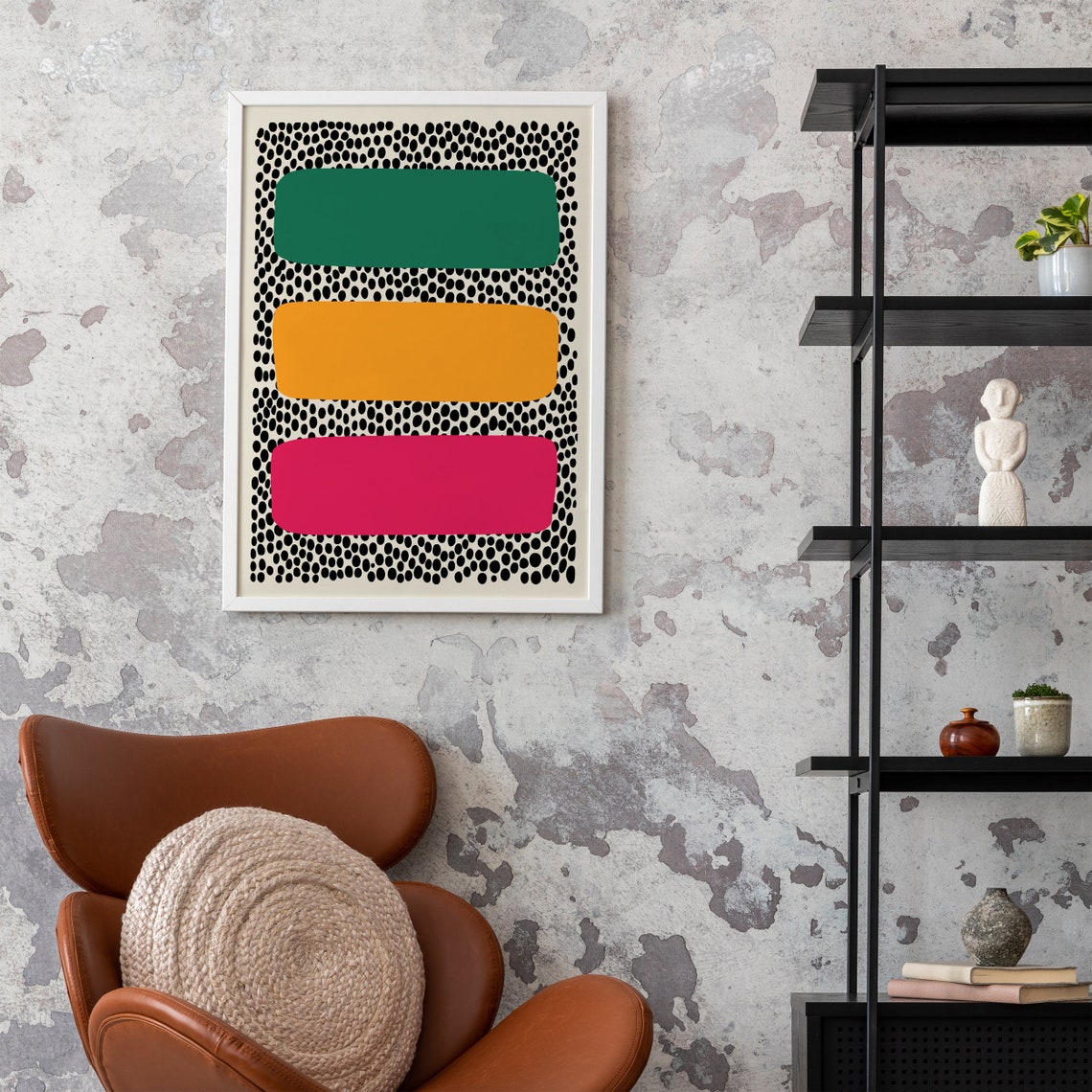 Mid Century Modern Abstract Color Blocks Dotted Pattern Art Print - Image 2
