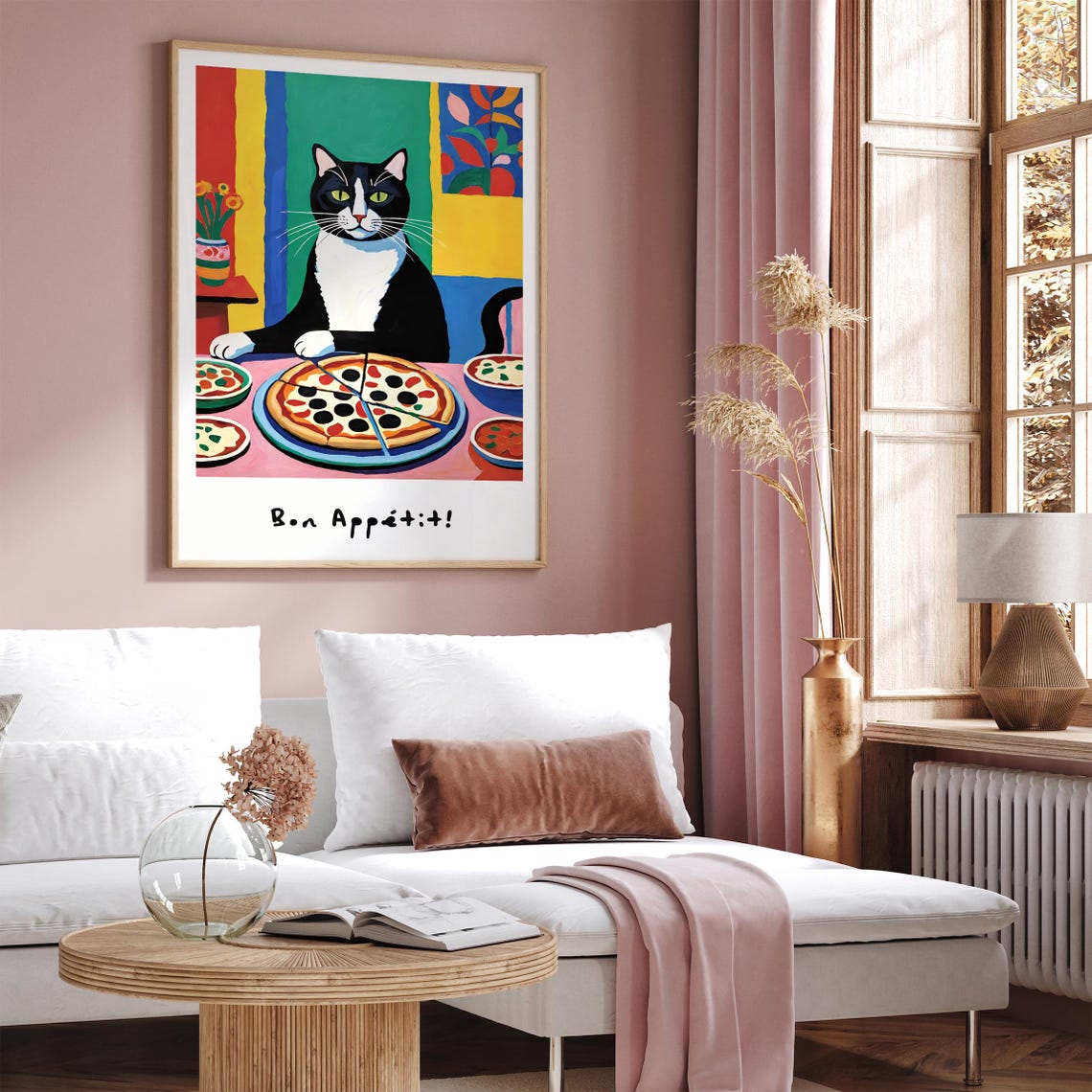 Bon Appetit Cat With Pizza Colorful Feline Kitchen Humor Poster - Image 2
