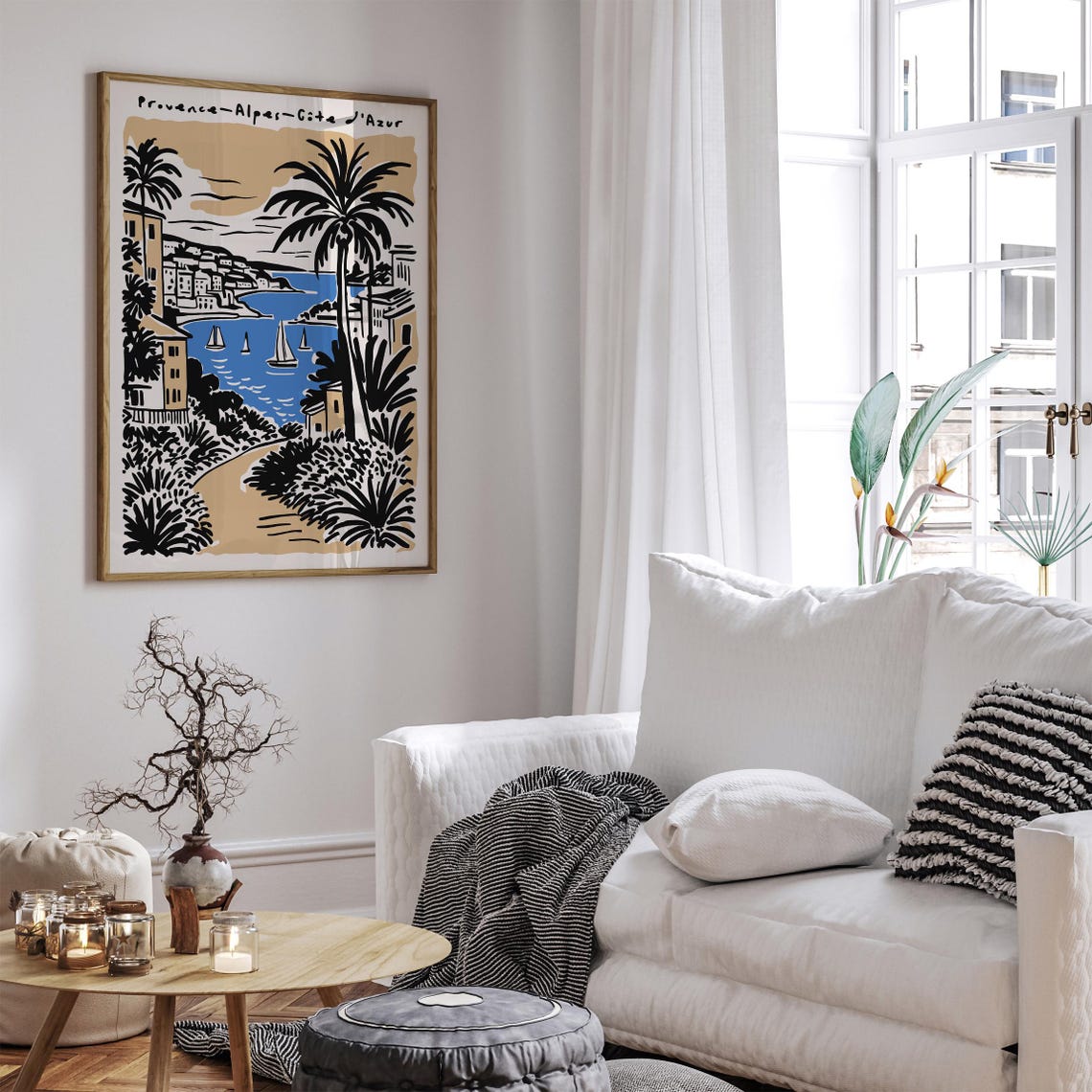 Provence Côte d'Azur Coastal Poster with Sailboats and Palms - Image 3