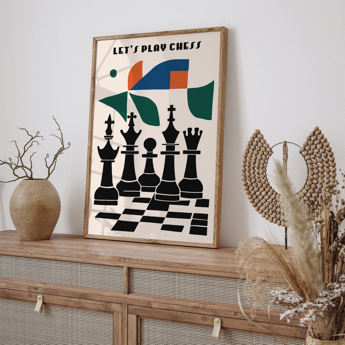 Retro Decor Lets Play Chess Mid Century Modern Chess Pieces Poster - Image 3