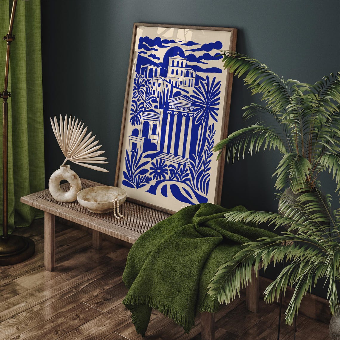 Athens Greece Blue Ancient Temple Landmark Travel Art Poster - Image 4