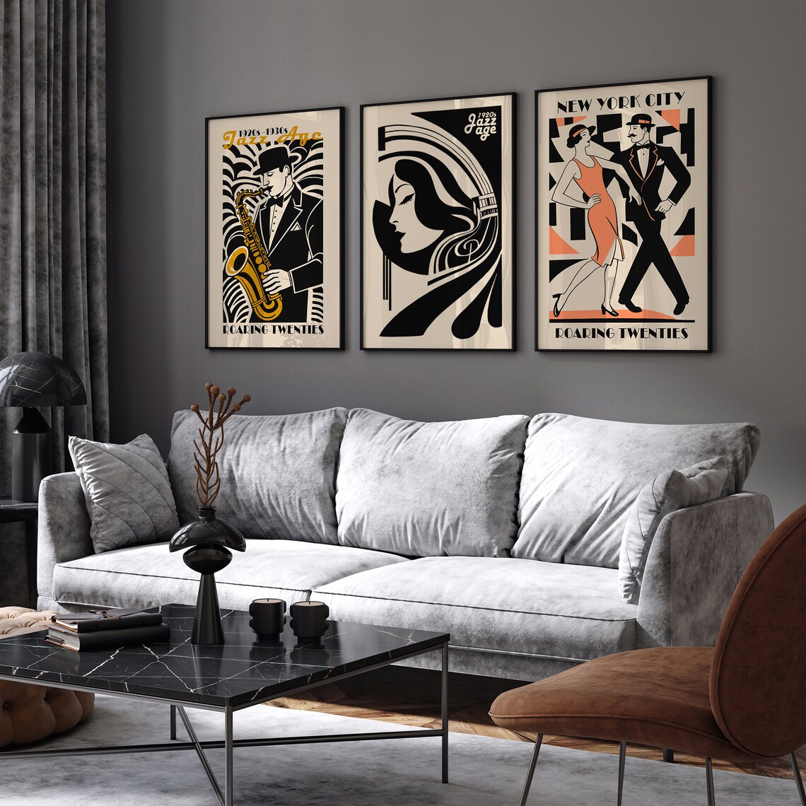 1920s Jazz Age Art Deco Woman Silhouette Vintage Music Poster - Image 3