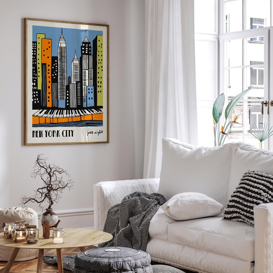 New York City Jazz Night Skyline Piano Keys Colorful Art Poster - Image 6