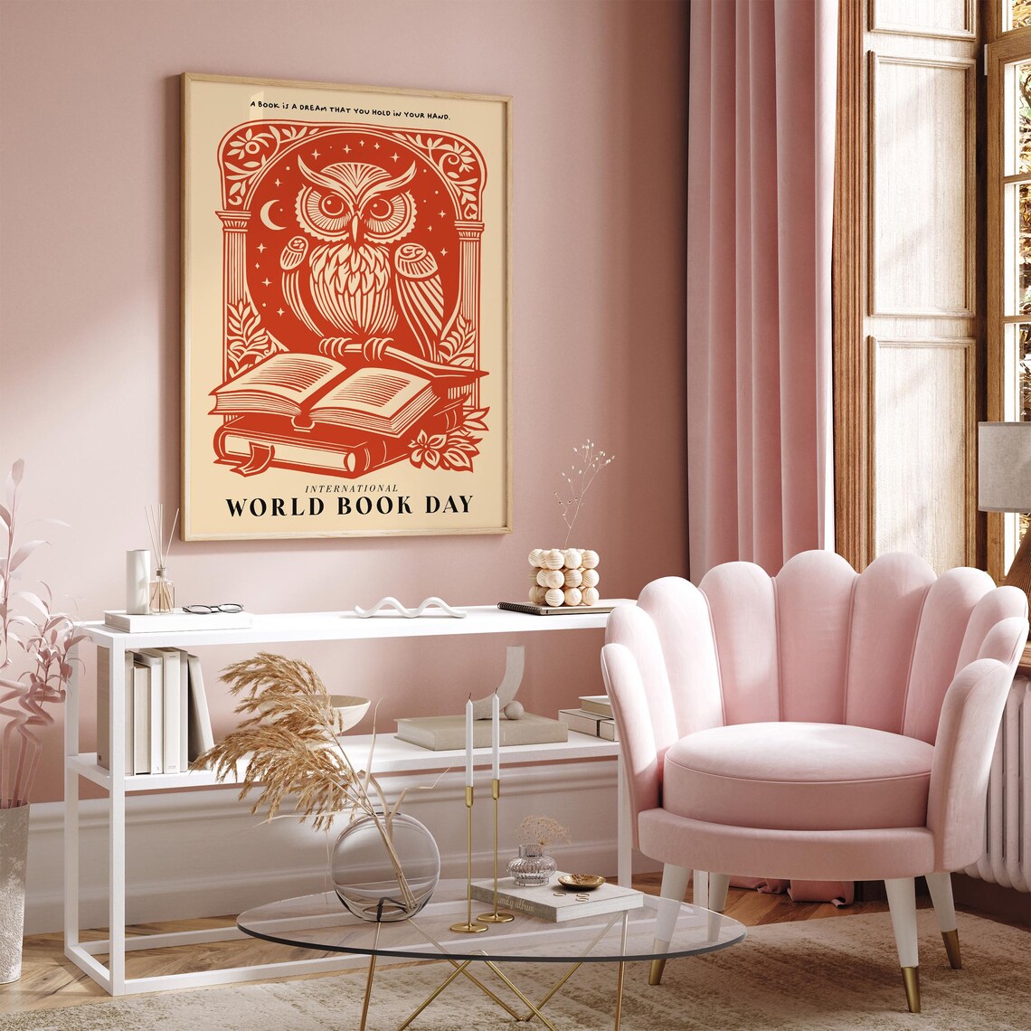 World Book Day Red Owl Reading Books Inspirational Quote Poster - Image 5