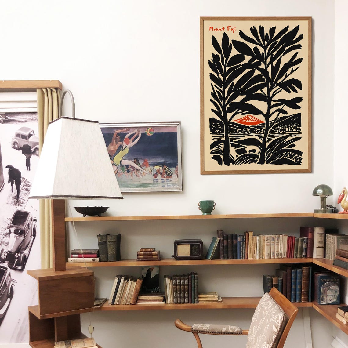 Mount Fuji Red Peak Through Black Tree Silhouette Japan Poster - Image 3