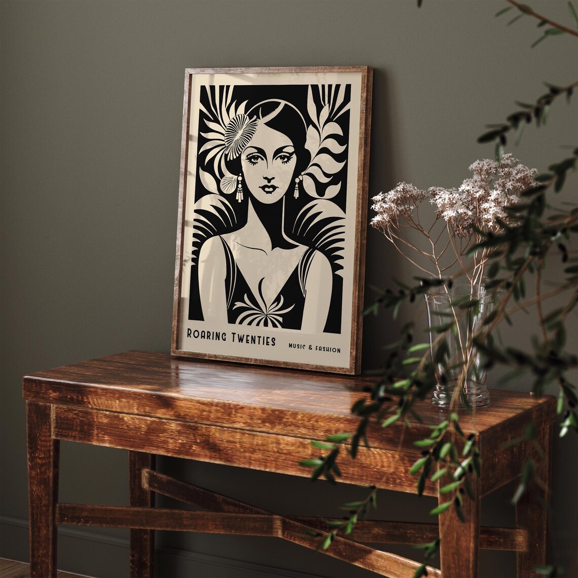 Roaring Twenties Black Beige Art Deco Woman Fashion Portrait Poster - Image 3