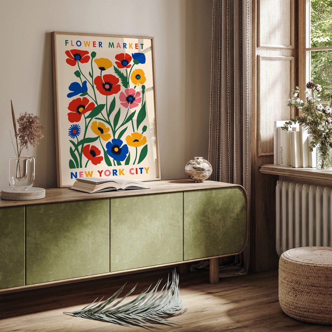 Vibrant Flower Market New York City Retro Poppy Botanical Poster - Image 3