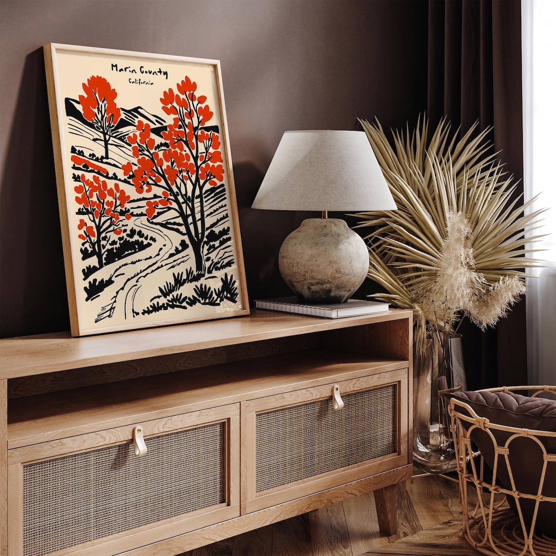 Marin County California Autumn Trees Retro Travel Landscape Poster - Image 2