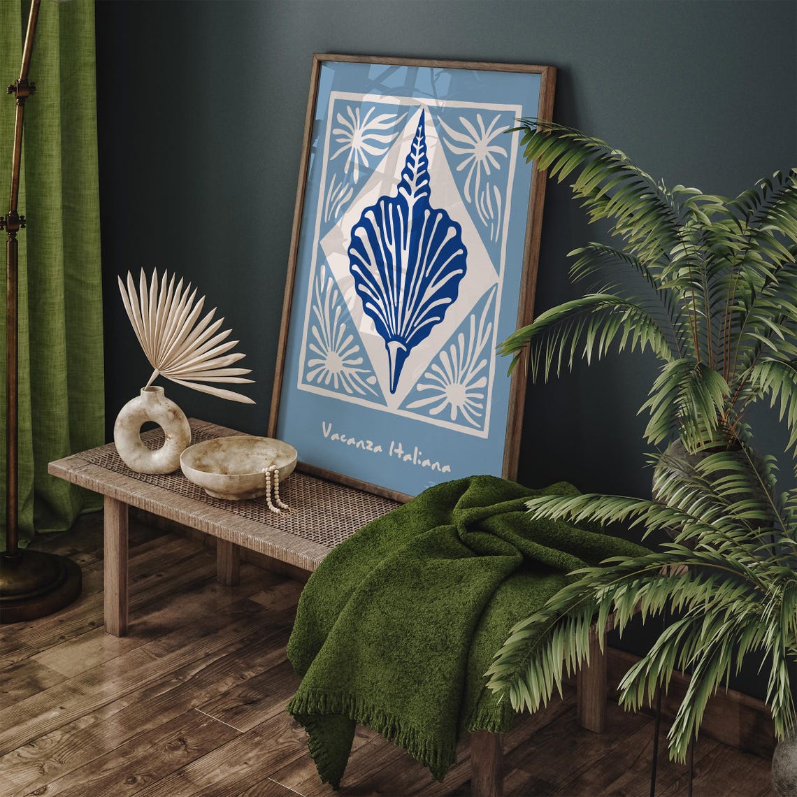 Vacanza Italiana Blue Seashell Poster with Italian Coastal Tile Art - Image 4