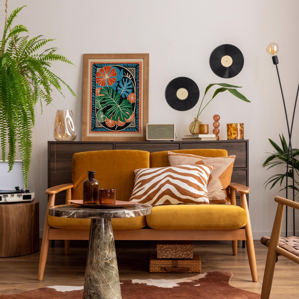 Bold Tropical Monstera Leaves Orange Green Blue Boho Botanical Poster - Image 6