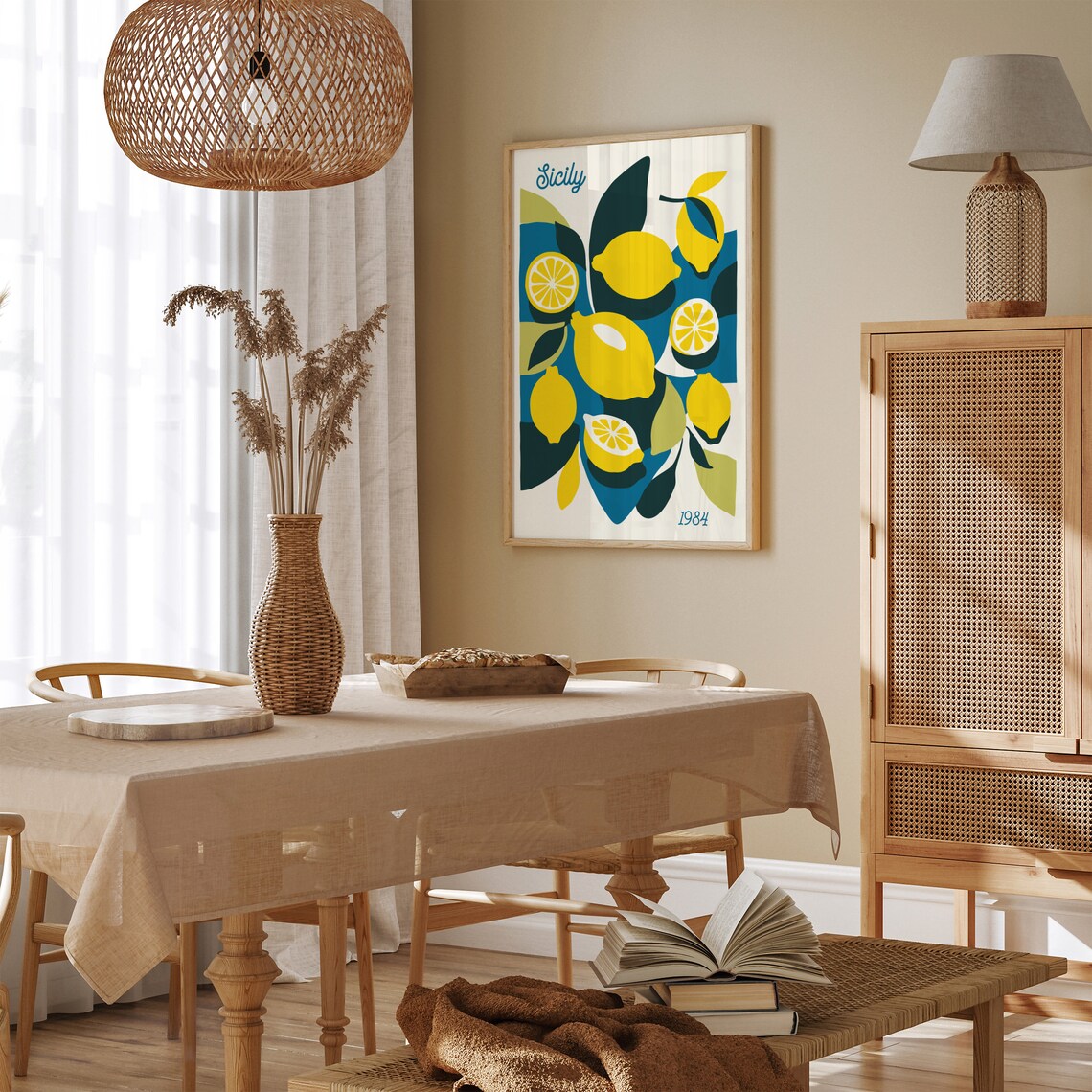 Retro Sicily 1984 Lemon Poster with Bright Citrus Fruit Illustration - Image 3