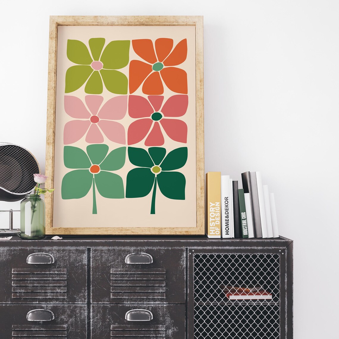 70s Retro Grid of Six Bold Colorful Flowers Floral Art Poster - Image 4