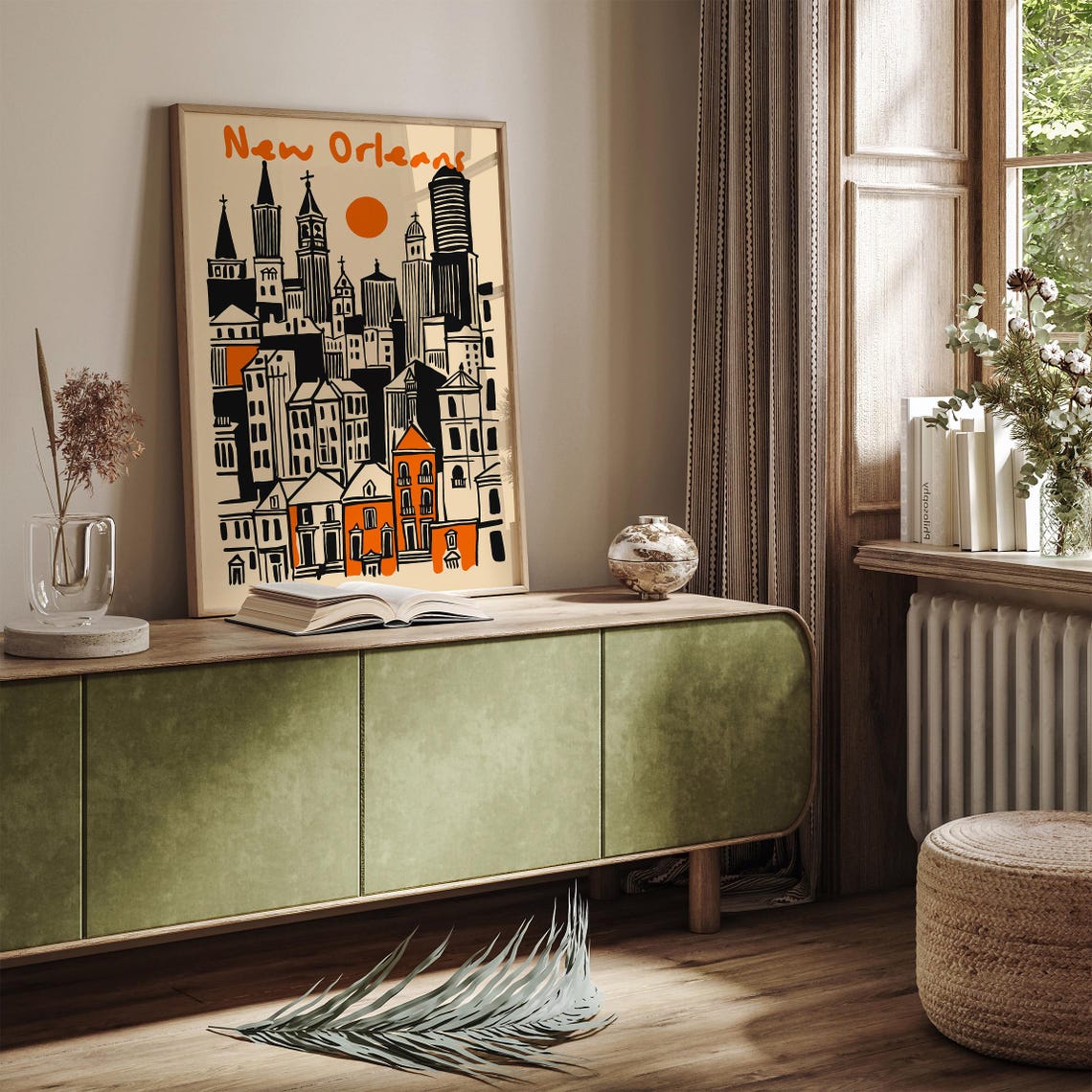 New Orleans Orange Sunset Skyline Cathedral Vintage Travel Poster - Image 4