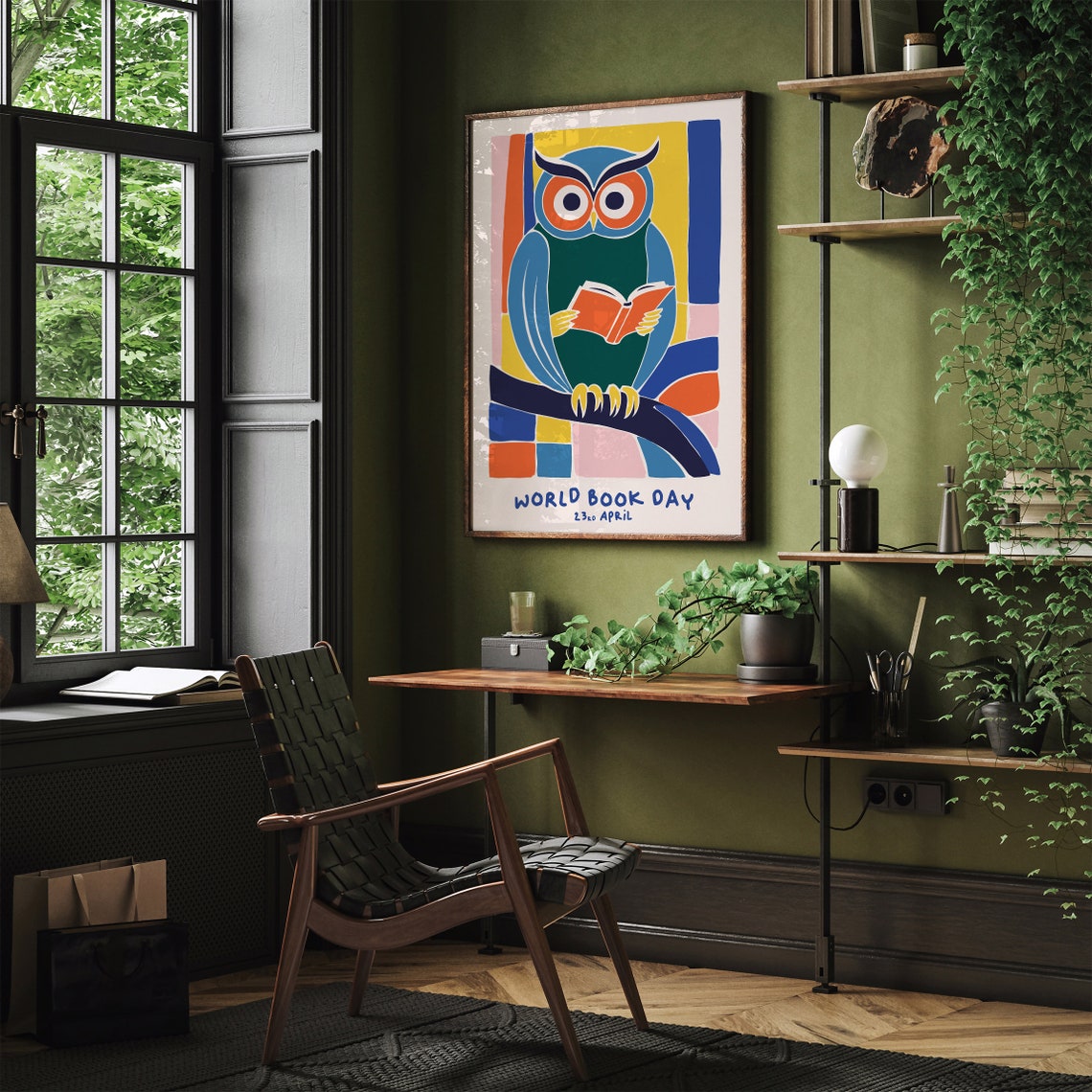 World Book Day Library April Cute Owl Reading Colorful Poster - Image 2