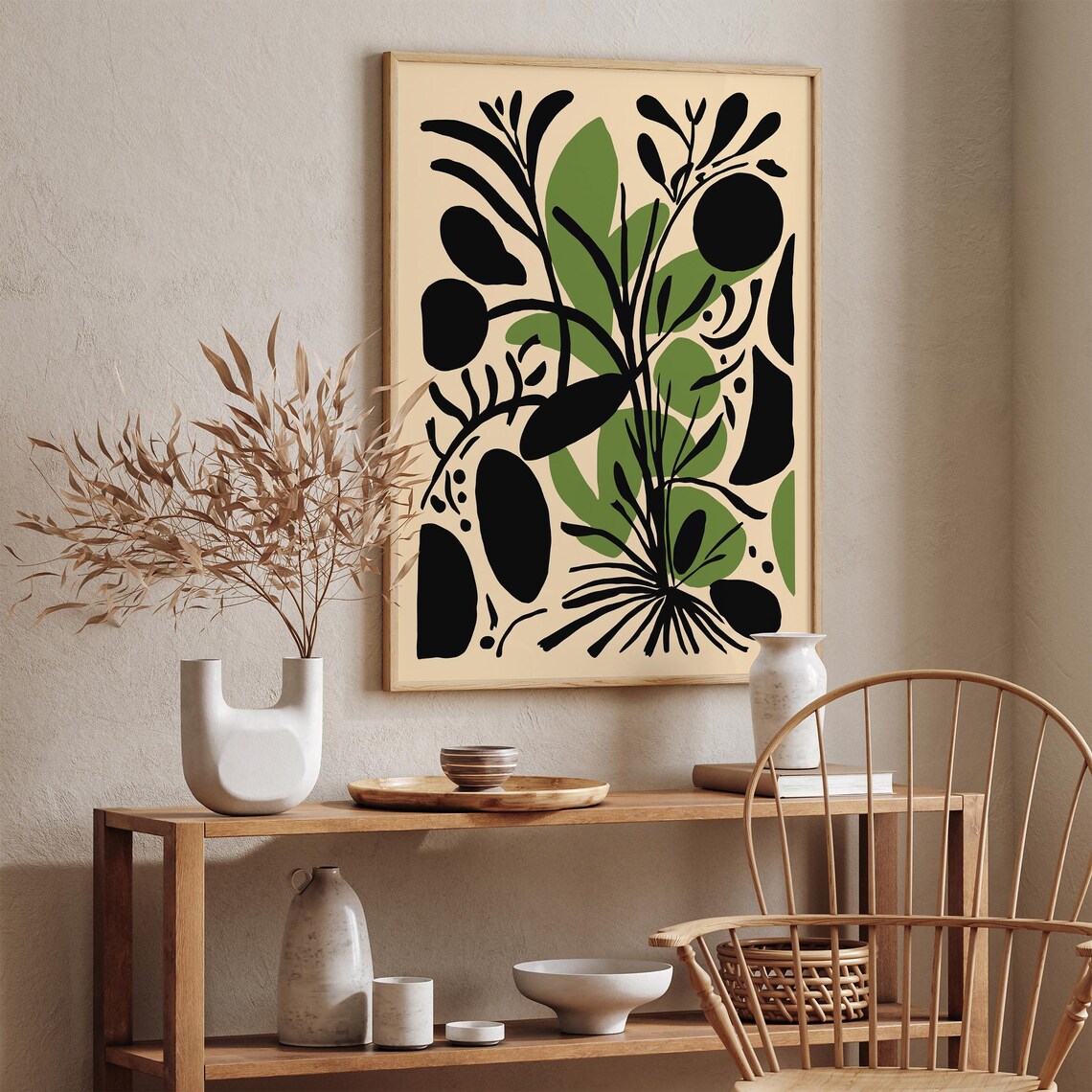 Abstract Botanical Black and Green Matisse Cutout Style Art Poster - Image 2