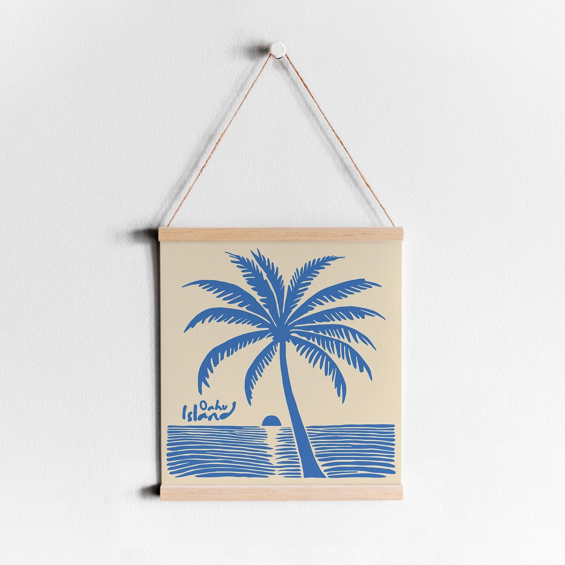 Oahu Island Blue Palm Tree Over Calm Ocean Minimal Art Poster - Image 4