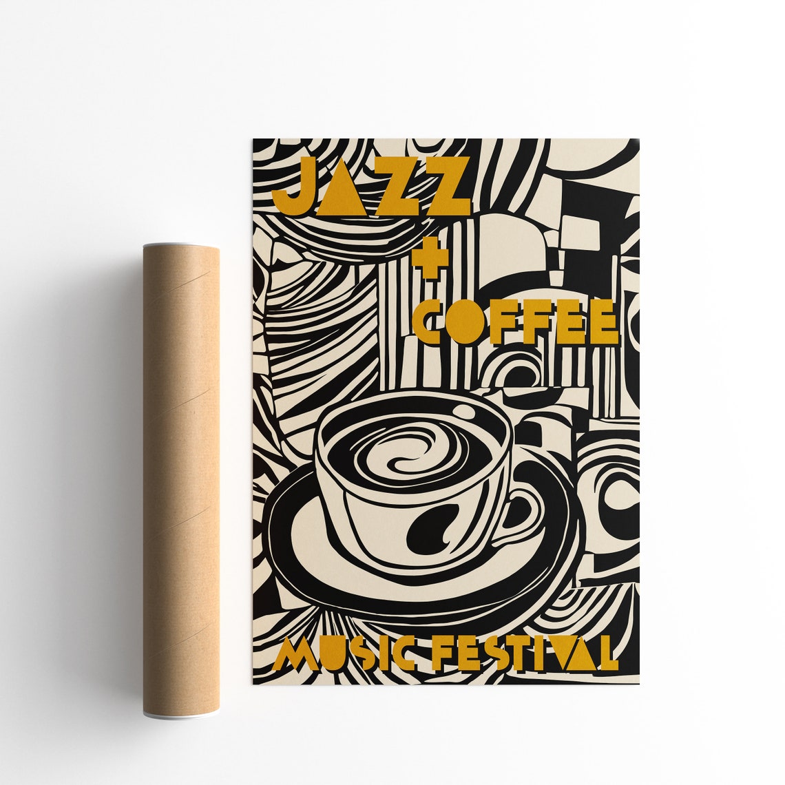 Jazz and Coffee Music Festival Abstract Cup Modern Art Poster - Image 2