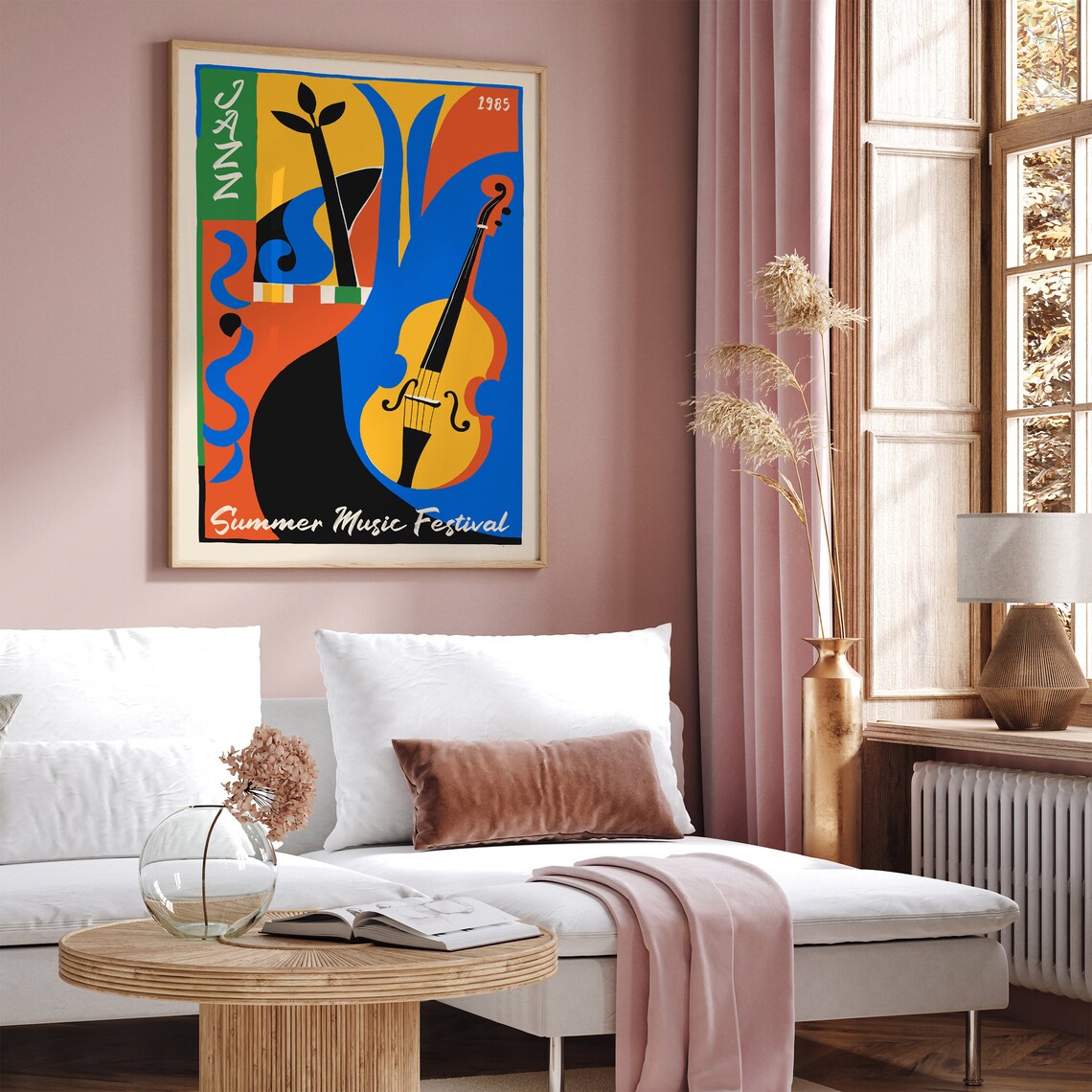 Summer Music Festival 1985 Jazz Poster Abstract Double Bass Art - Image 4