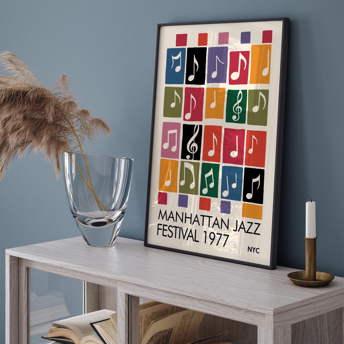 Manhattan Jazz Festival 1977 NYC Music Notes Grid Art Poster - Image 2