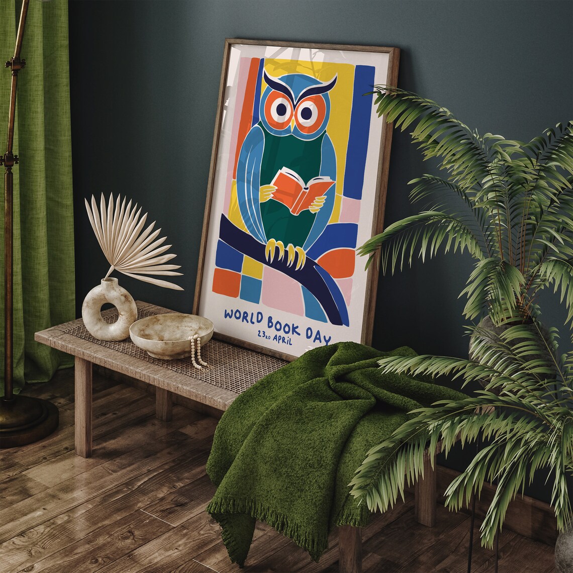 World Book Day Library April Cute Owl Reading Colorful Poster - Image 5