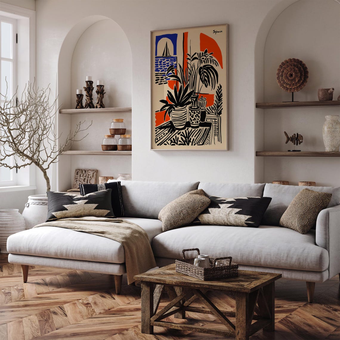 Spain Mediterranean Coast Sailboat Botanical Abstract Poster - Image 4