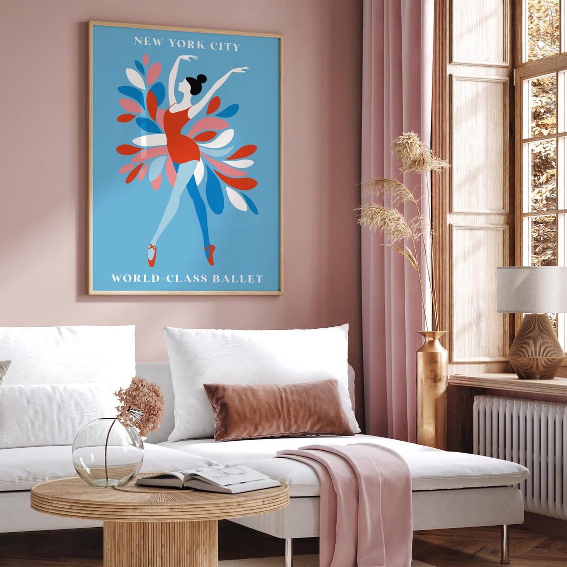 New York City World-Class Ballet Red Dancer on Sky Blue Poster - Image 2