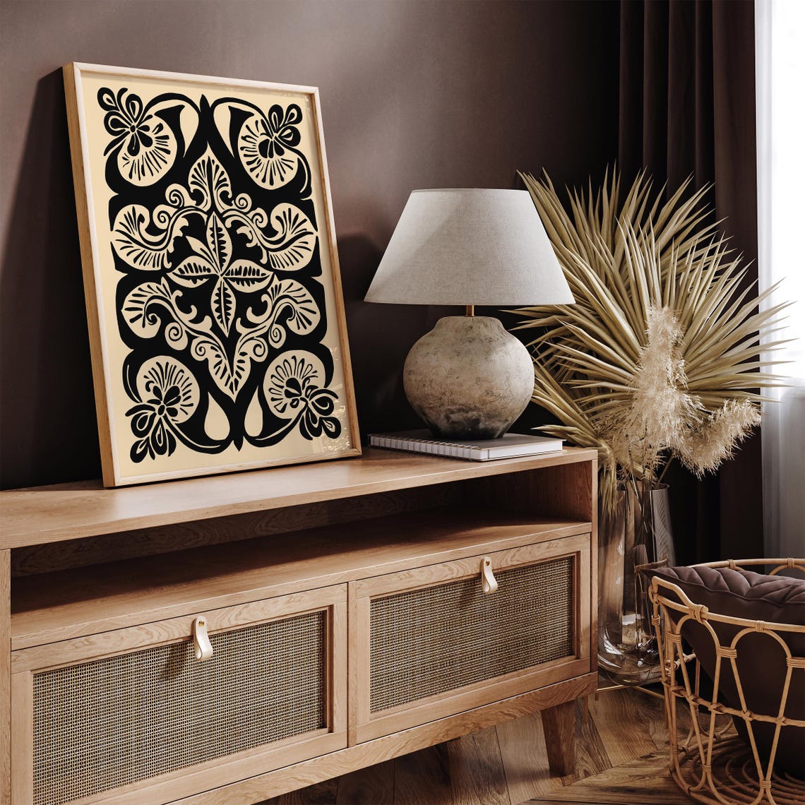 Bold Black and Cream Art Nouveau Floral Ornament Pattern Poster - Image 5