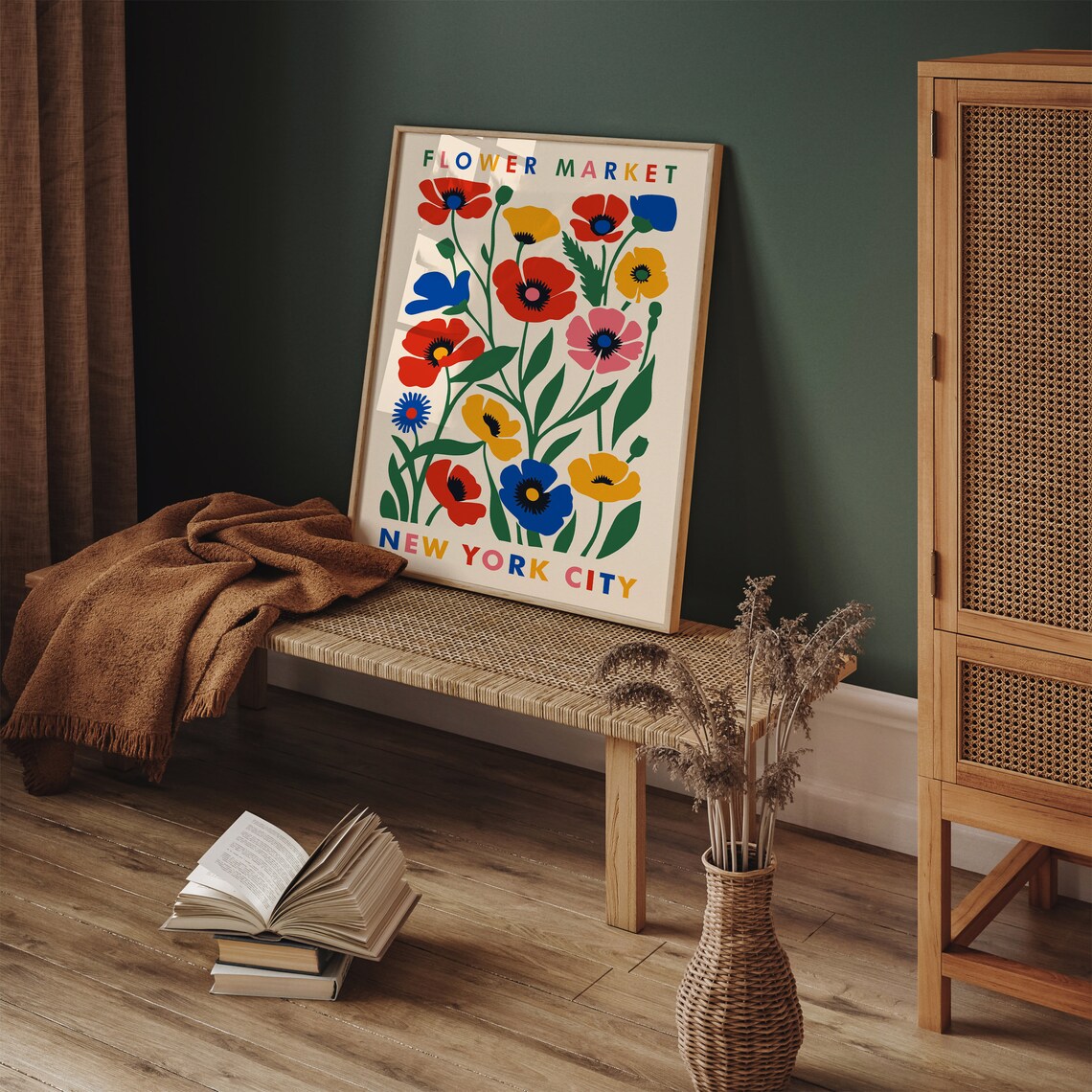 Vibrant Flower Market New York City Retro Poppy Botanical Poster - Image 2