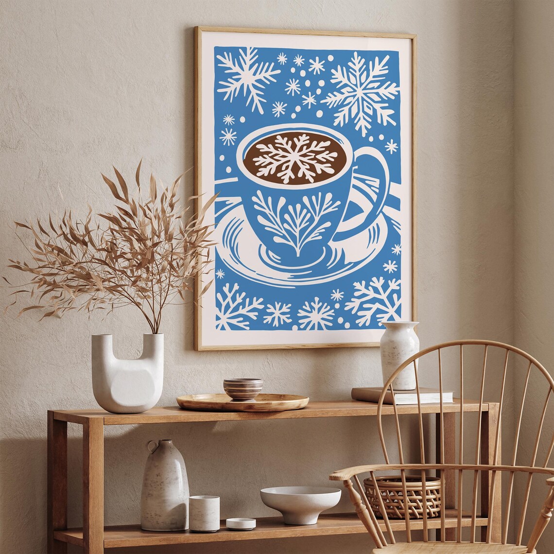 Winter Hot Cocoa Snowflake Cup Cozy Scandinavian Holiday Poster - Image 3